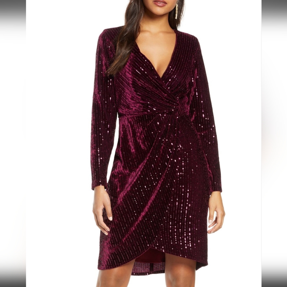 Julia Jordan Velvet Velvet Sequin Faux Wrap Dress